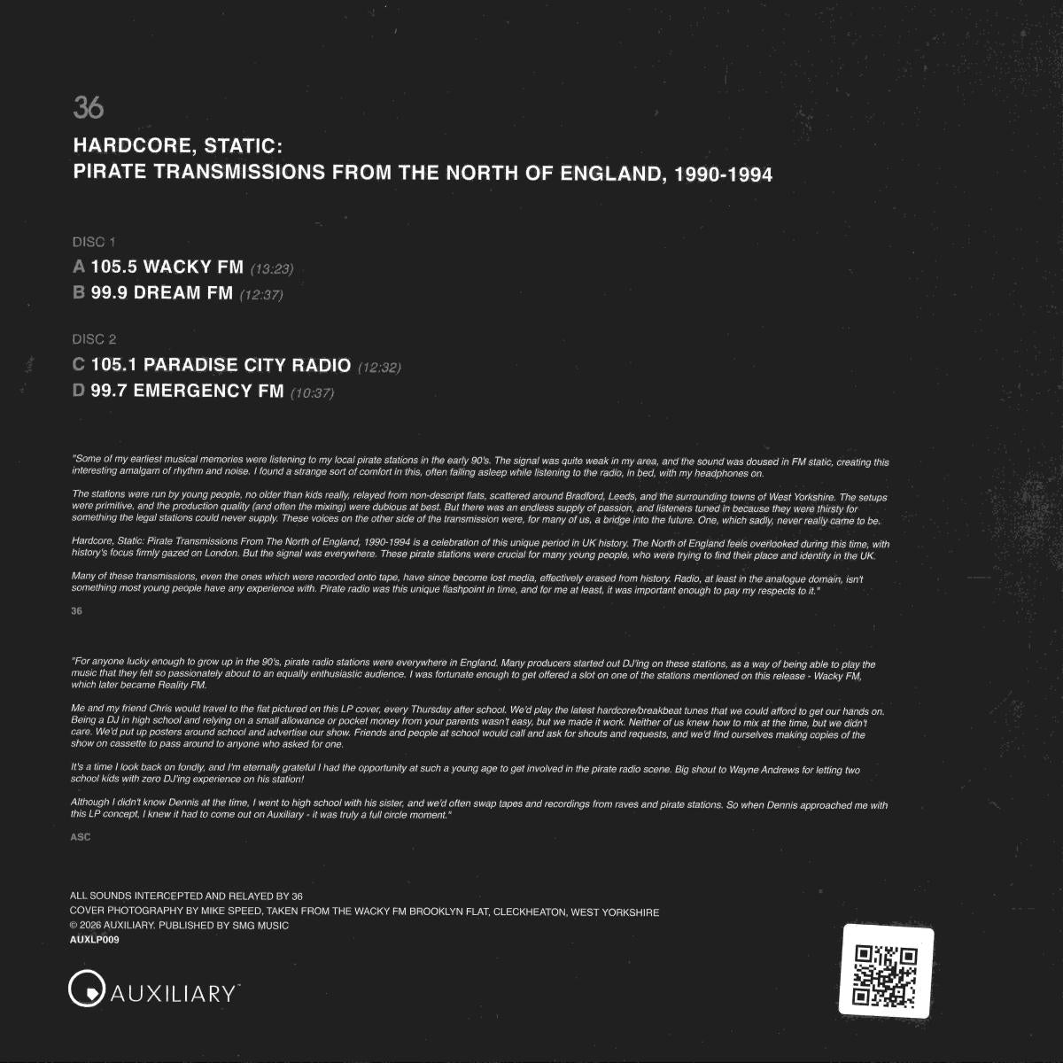 36 - (PRESALE 10/9/26) Hardcore, Static: Pirate Transmissions From The North Of England, 1990-1994 (CLEAR VINYL 2xLP Auxiliary) | NEW - AMBIENT *NEW/COLOR*