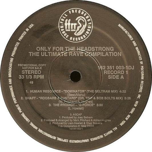 Various Only For The Headstrong: The Ultimate Rave Compilation 2xLP Near Mint (NM or M-) Near Mint (NM or M-)
