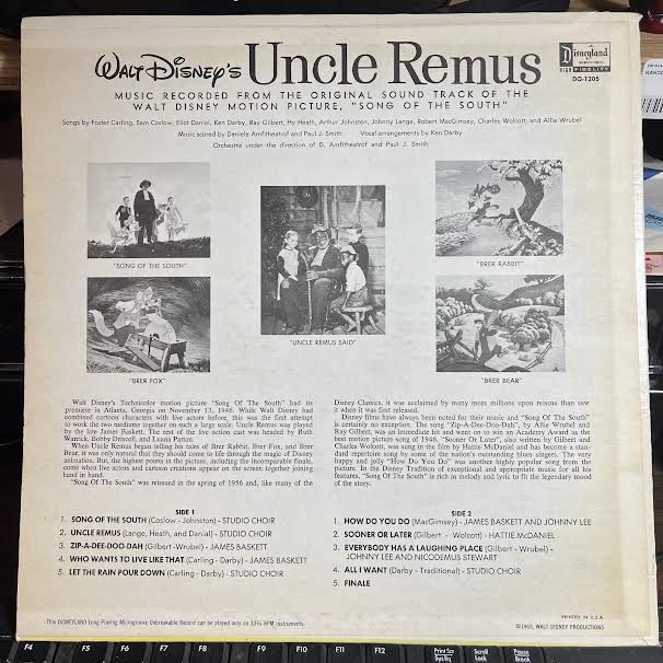 All The Songs From Walt Disney's Uncle Remus (VINYL) | Near Mint- (NM-) Near Mint (NM or M-) - CHILDRENS / USED *NEAR MINT-*
