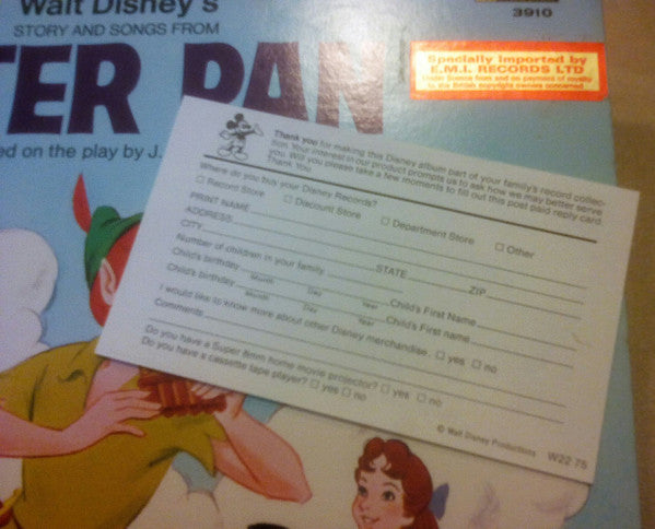 Story And Songs From Peter Pan (VINYL) | Very Good (VG) Very Good (VG) - CHILDRENS / USED *VERY GOOD*