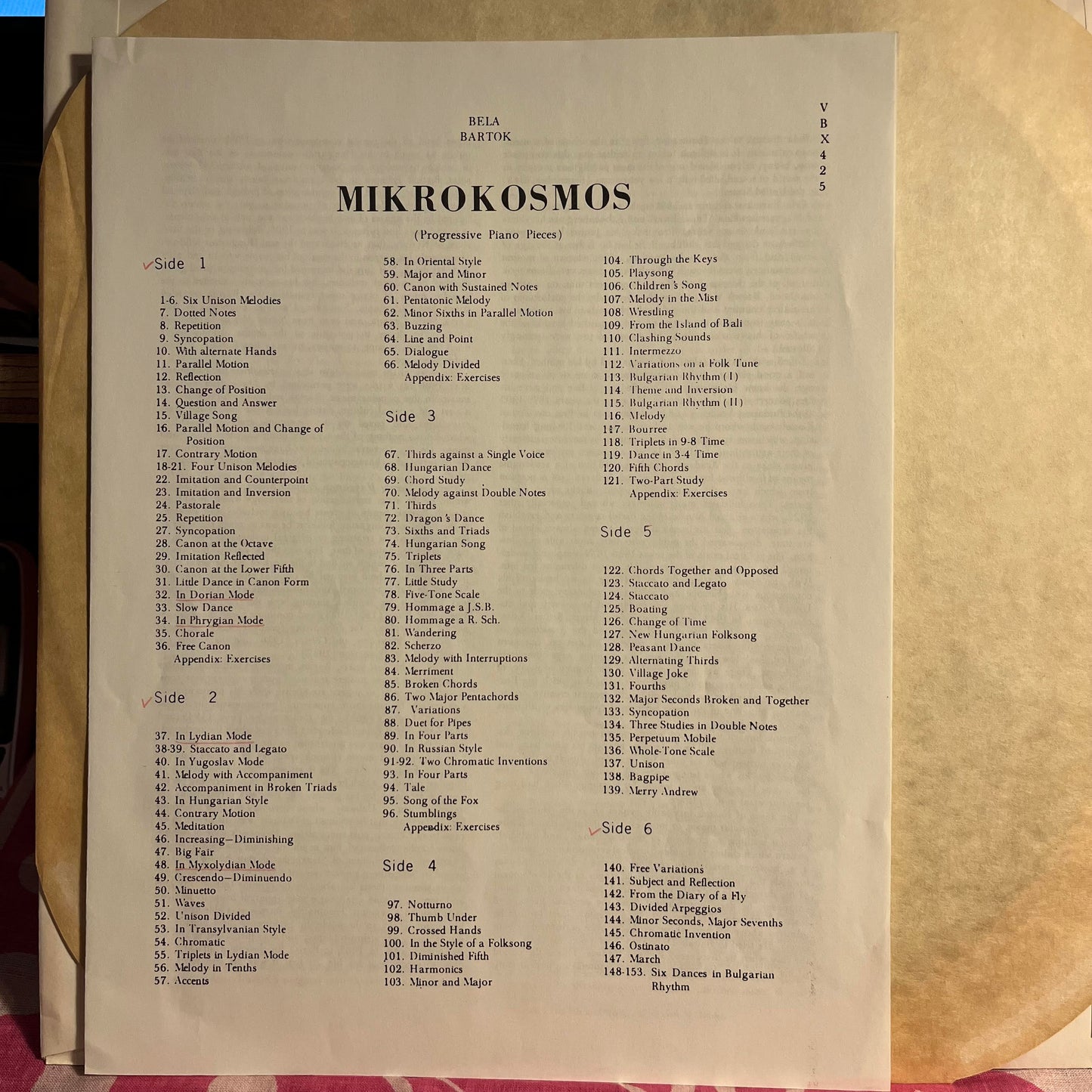 Piano Music, Volume I (Mikrokosmos) *3XLP BOX* | Excellent (EX) Very Good Plus (VG+)