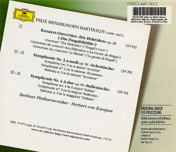 Symphonien No. 3 »Schottische · Scottish« · No. 4 »Italienische · Italian« (CD) | Excellent+ (EX+) Near Mint (NM) - CLASSICAL / USED *EXCELLENT+*