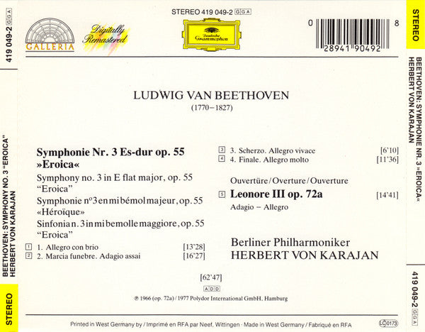 Symphony No. 3 “Eroica” / Overture: “Leonore III” (CD) | Excellent+ (EX+) Near Mint (NM or M-) - CLASSICAL / USED *EXCELLENT+*