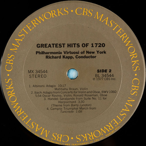 Philharmonia Virtuosi - Greatest Hits Of 1720 *REPRESS* | Very Good Plus (VG+) Excellent (EX) - CLASSICAL / USED *EXCELLENT+*