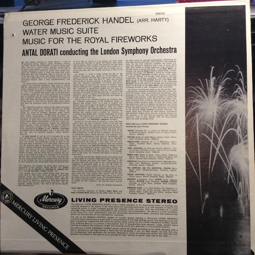 Handel-Harty: Water Music Suite / Music For The Royal Fireworks (VINYL) | Excellent+ (EX+) Near Mint (NM) - CLASSICAL / USED *EXCELLENT+*