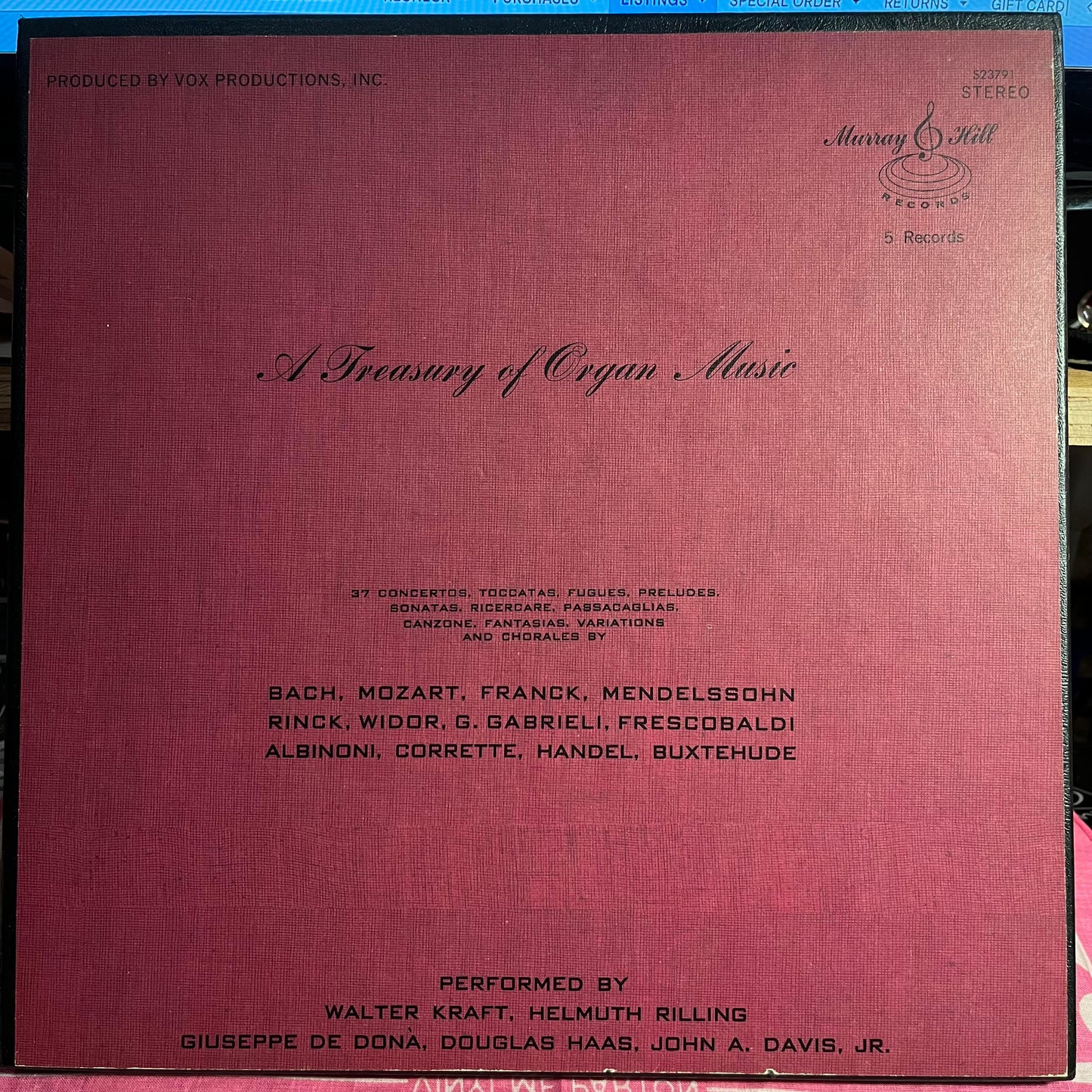Various - A Treasury Of Organ Music *5XLP BOX* | Near Mint (NM) Excellent (EX) - CLASSICAL / USED *NEAR MINT*