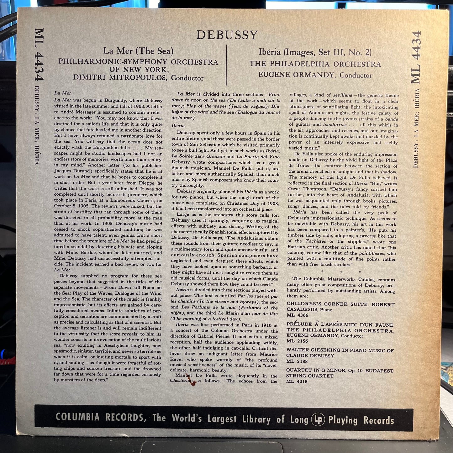 Claude Debussy La Mer / Iberia LP Near Mint (NM or M-) Near Mint (NM or M-)