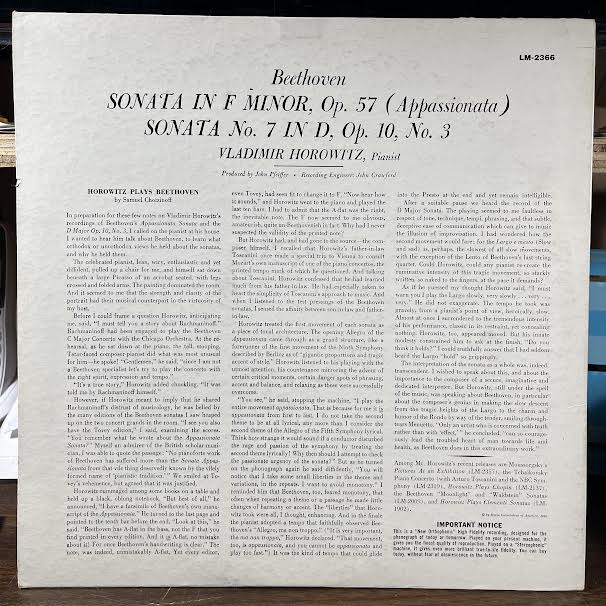 Sonata In F Minor, Op. 57 / Sonata No. 7 In D, Op. 10, No. 3 (VINYL) | Near Mint (NM or M-) Excellent+ (EX+) - CLASSICAL / USED *NEAR MINT*