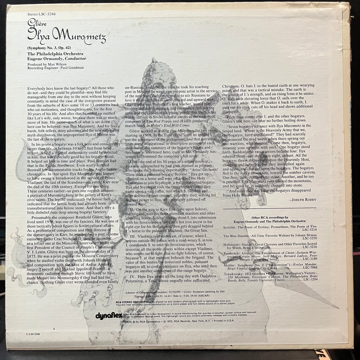 Glière* - Ormandy*, Philadelphia Orchestra - "Ilya Murometz" (Symphony No. 3)(VINYL LP RCA RED SEAL LSC-3246 1972) | Near Mint (NM or M-) Near Mint (NM) - CLASSICAL / USED *NEAR MINT*