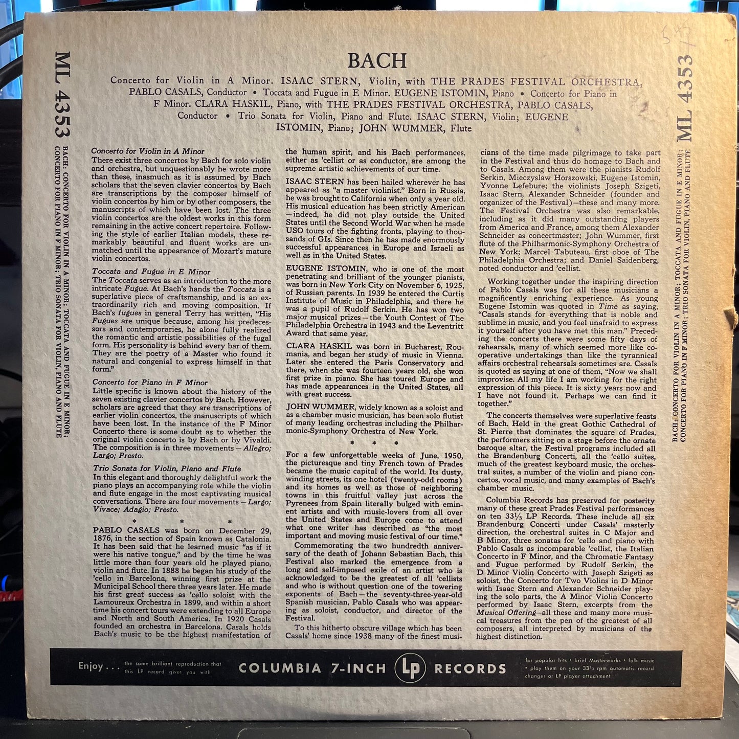 Johann Sebastian Bach Prades Festival Vol. 9 LP Near Mint (NM or M-) Near Mint (NM or M-)