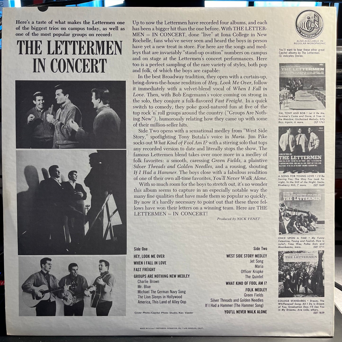 The Lettermen The Lettermen In Concert LP Near Mint (NM or M-) Near Mint (NM or M-)