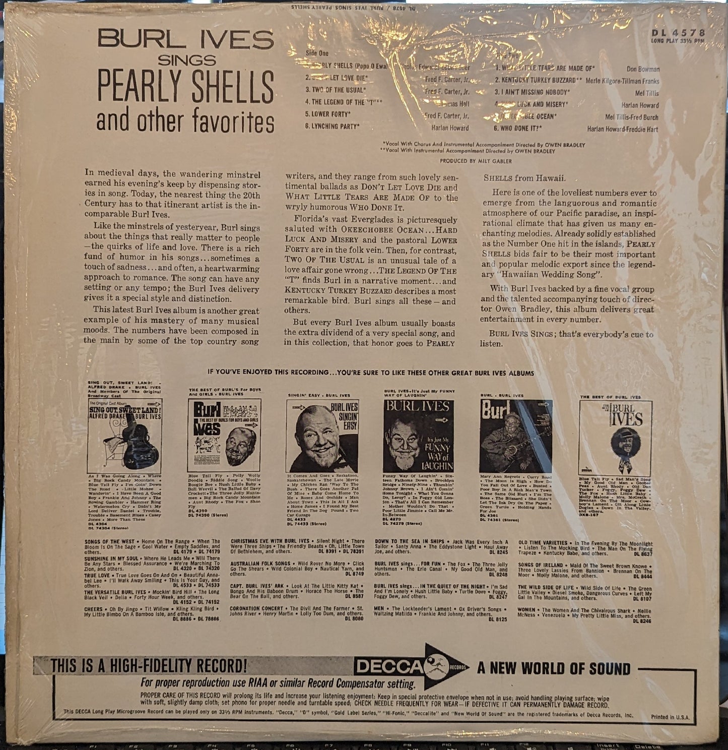 Burl Ives Sings Pearly Shells And Other Favorites *MONO* | Near Mint (NM) Near Mint (NM)