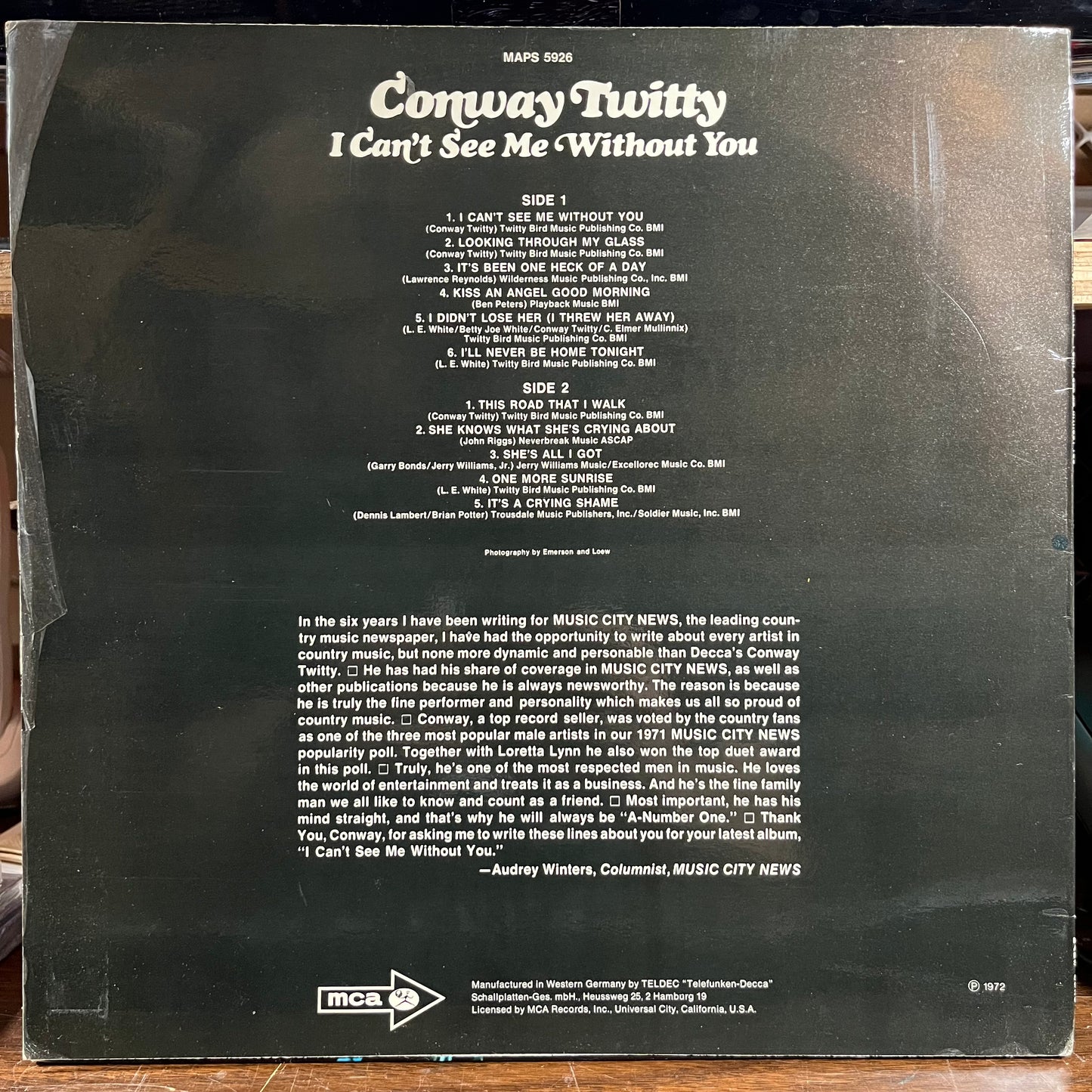 I Can't See Me Without You (GERMAN VINYL) | Near Mint (NM) Excellent+ (EX+) - COUNTRY / USED *NEAR MINT*