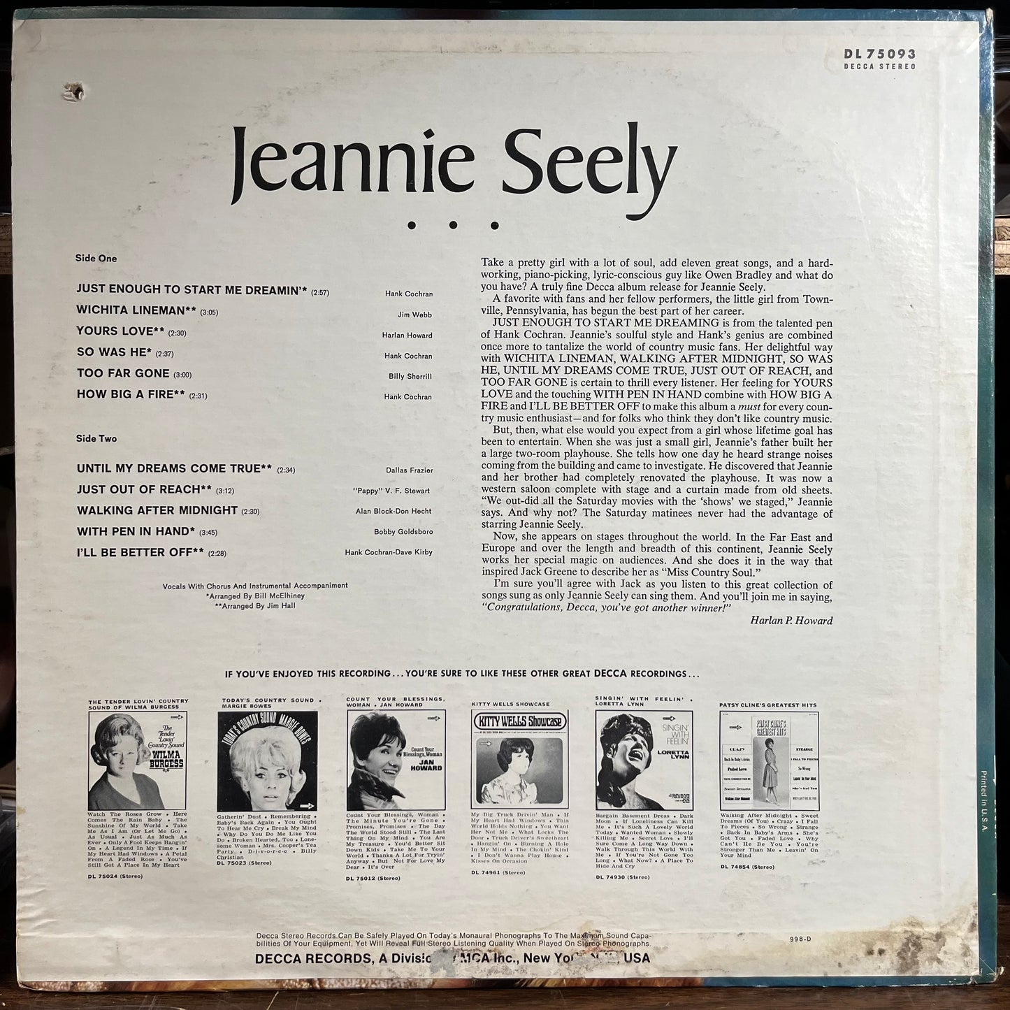 Jeannie Seely (VINYL) | Very Good Plus Plus (VG++) Very Good Plus (VG+) - COUNTRY / USED *VERY GOOD++*