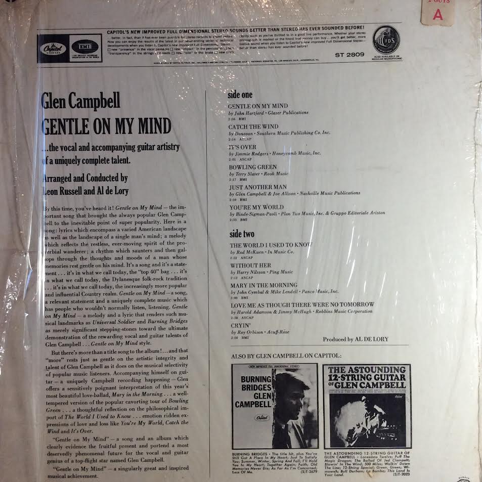 Gentle On My Mind (VINYL) | Very Good Plus Plus (VG++) Near Mint (NM) - COUNTRY / USED *VERY GOOD++*