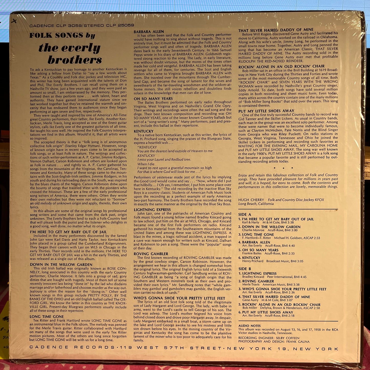 Folk Songs By The Everly Brothers *SHRINK* | Very Good Plus (VG+) Near Mint (NM)