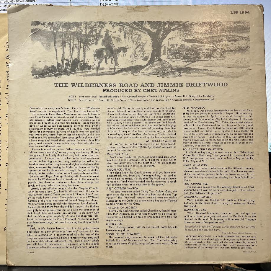 The Wilderness Road (VINYL) | Very Good Plus (VG+) Very Good Plus (VG+) - COUNTRY / USED *VERY GOOD+*