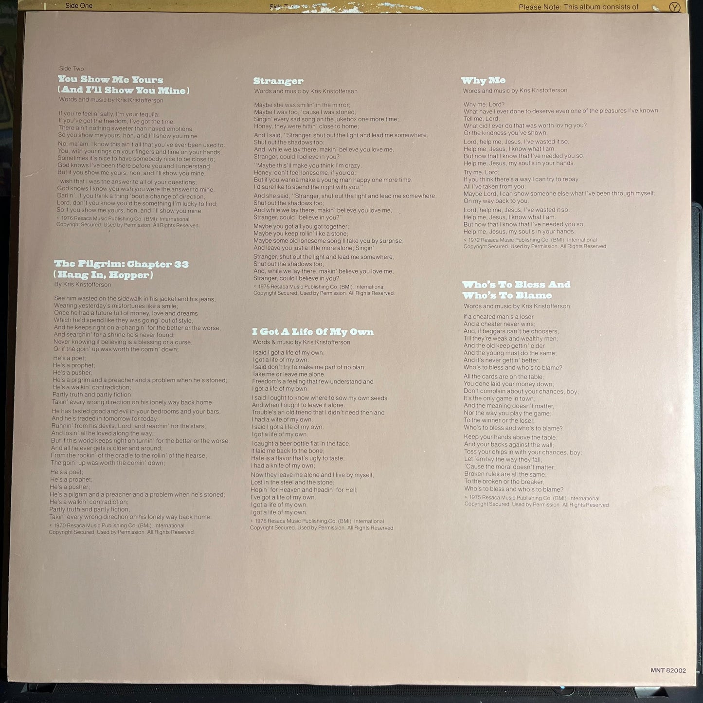 Songs Of Kristofferson *EUROPE* | Very Good (VG) Very Good (VG)