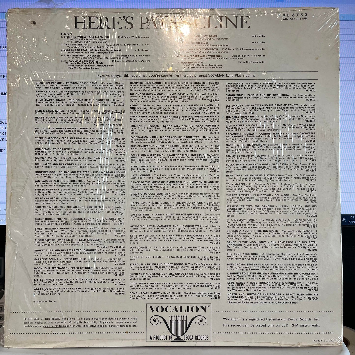 Here's Patsy Cline | Very Good (VG) Excellent (EX)