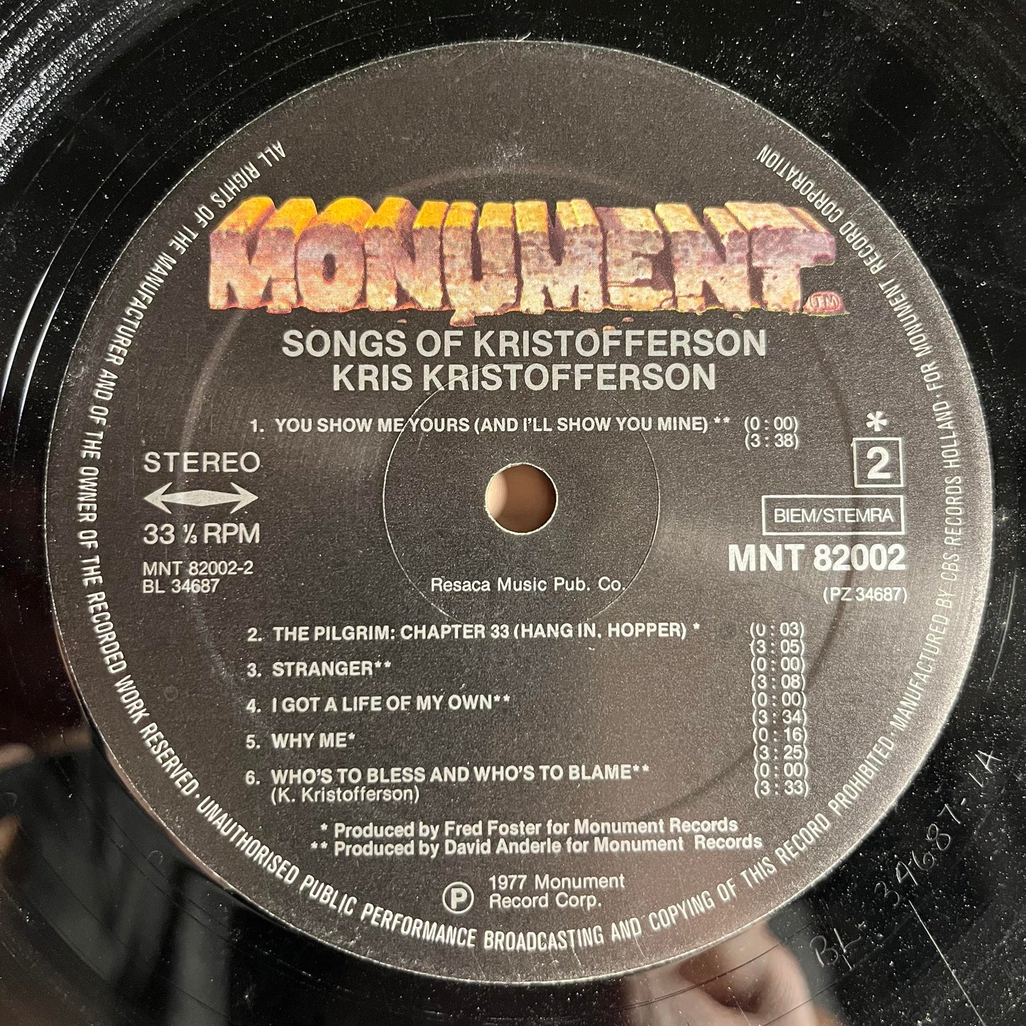 Songs Of Kristofferson *EUROPE* | Very Good (VG) Very Good (VG)