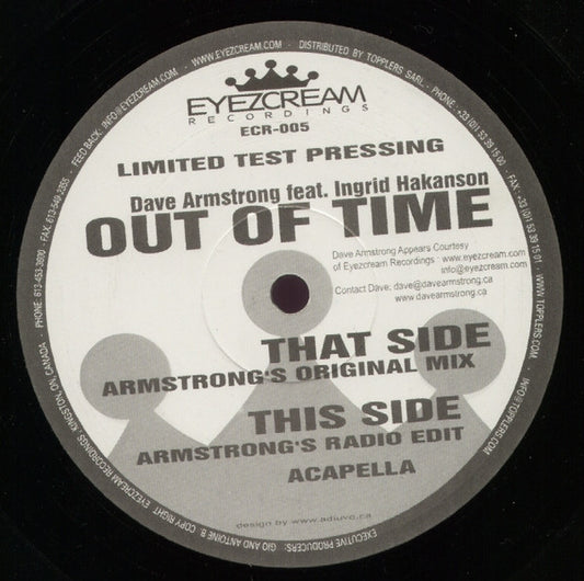 Dave Armstrong Feat. Ingrid Hakanson Out Of Time Eyezcream Recordings 12", Ltd, TP Very Good Plus (VG+) Generic
