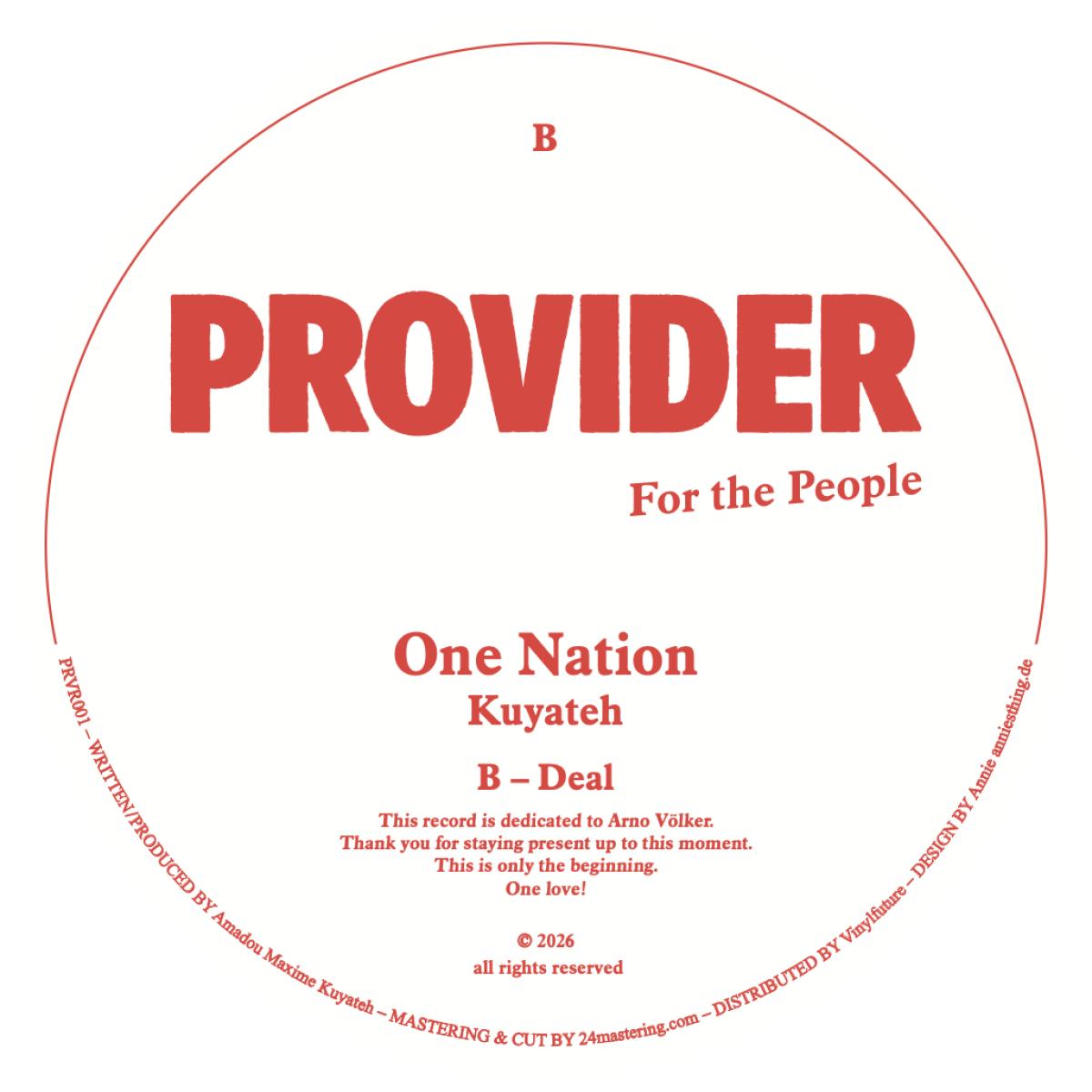 Kuyateh - (PRESALE TBD) One Nation (VINYL 12" Provider) | NEW - DEEP HOUSE *NEW*