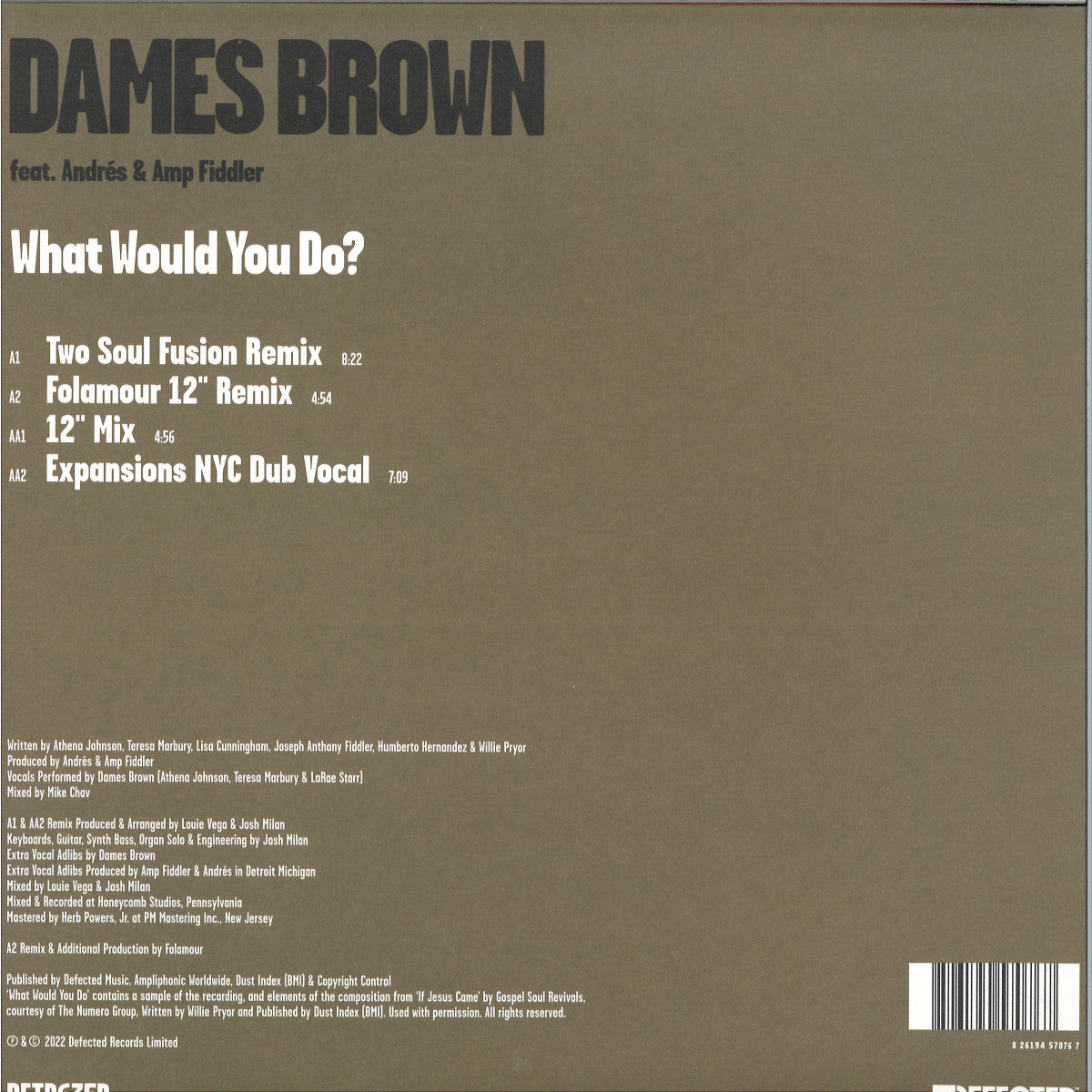 Dames Brown feat. Andrés & Amp Fiddler - What Would You Do? (VINYL 12" Defected) | NEW - DEEP HOUSE *NEW*