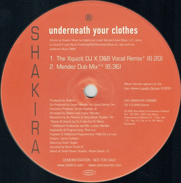 Underneath Your Clothes (Lester Mendez & DJ X Remixes) | Near Mint (NM)
