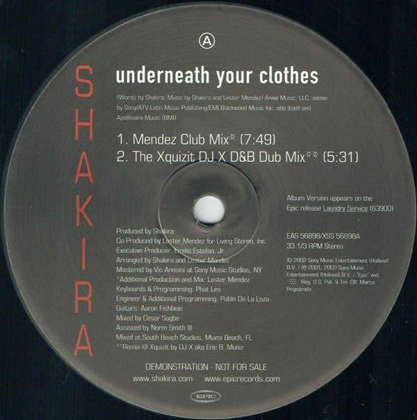 Underneath Your Clothes (Lester Mendez & DJ X Remixes) | Near Mint (NM)