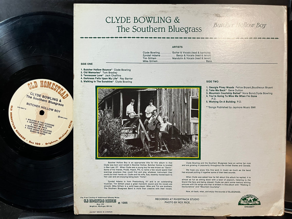 Clyde Bowling & The Southern Bluegrass - Butcher Hollow Boy (VINYL LP OLD HOMESTEAD OHS 80077 1986) | USED Excellent (EX) Excellent (EX) - FOLK/BLUEGRASS / USED *EXCELLENT*