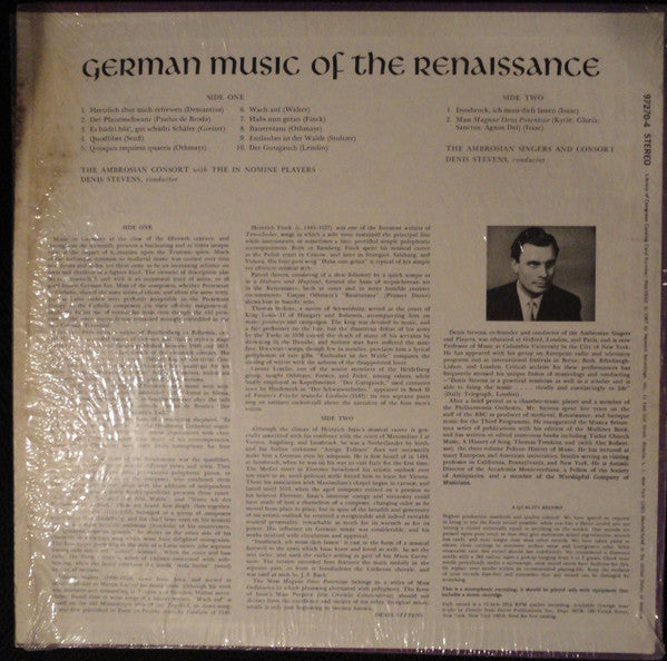 German Music of the Renaissance | Near Mint (NM) Excellent (EX)