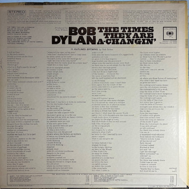 The Times They Are A-Changin' (VINYL) | Very Good (VG) Very Good Plus (VG+) - FOLK / USED *VERY GOOD*