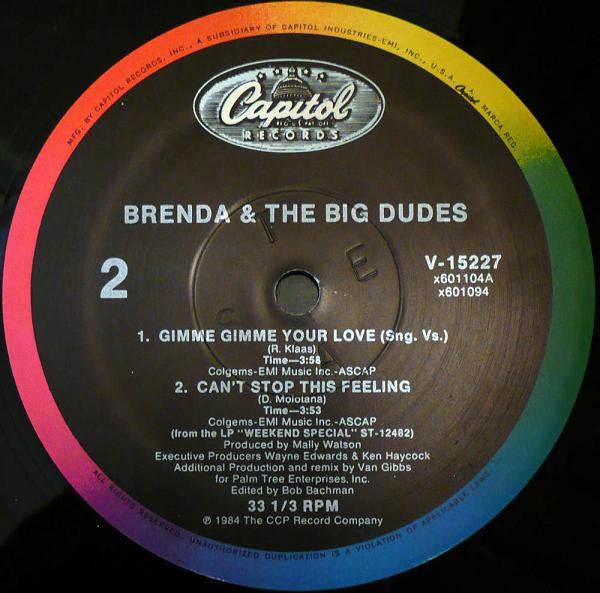Brenda & The Big Dudes - Gimme Gimme Your Love / Can't Stop This Feeling | Mint (M) Generic - FUNK *NEW*