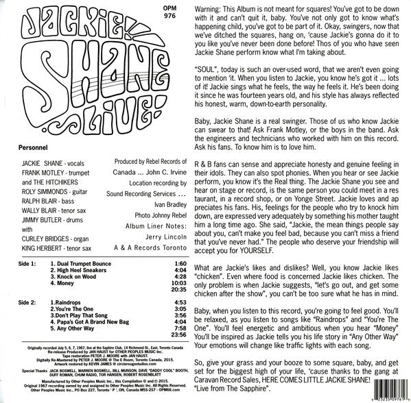 Jackie Shane Live | Mint (M) Mint (M)