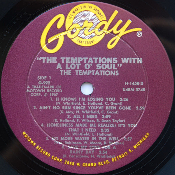 The Temptations With A Lot O' Soul | Excellent (EX) Very Good Plus (VG+)