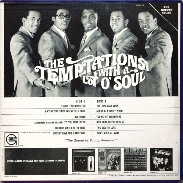 The Temptations With A Lot O' Soul | Excellent (EX) Very Good Plus (VG+)