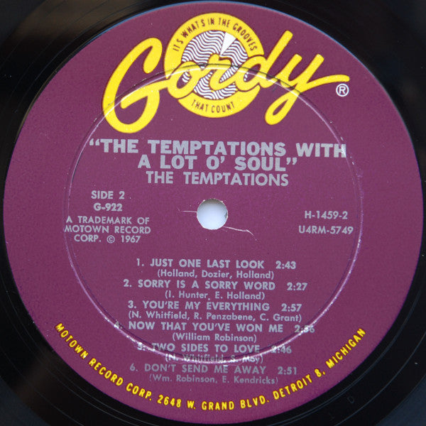 The Temptations - The Temptations With A Lot O' Soul | Excellent (EX) Very Good Plus (VG+) - FUNK / USED *EXCELLENT+*