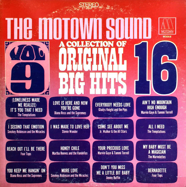 The Motown Sound (A Collection Of 16 Original Hits Vol. 9) (VINYL) | Excellent (EX) Very Good Plus (VG+) - FUNK / USED *EXCELLENT*