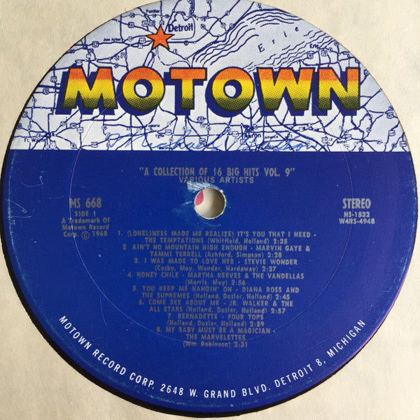 The Motown Sound (A Collection Of 16 Original Hits Vol. 9) (VINYL) | Excellent (EX) Very Good Plus (VG+) - FUNK / USED *EXCELLENT*