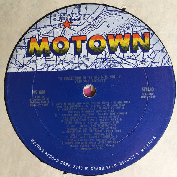 The Motown Sound (A Collection Of 16 Original Hits Vol. 9) (VINYL) | Excellent (EX) Very Good Plus (VG+) - FUNK / USED *EXCELLENT*
