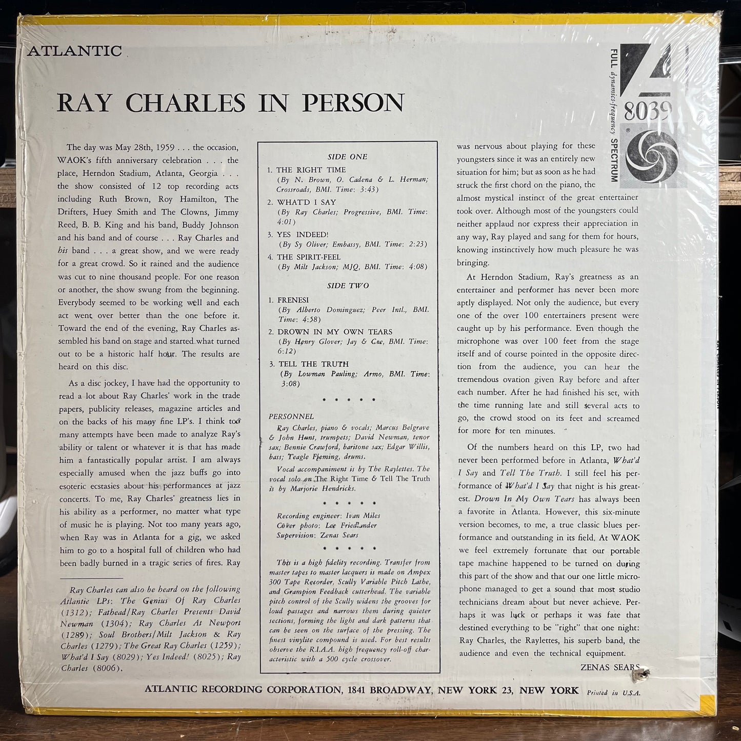 Ray Charles In Person (VINYL) | Near Mint- (NM-) Near Mint- (NM-) - FUNK / USED *NEAR MINT-*