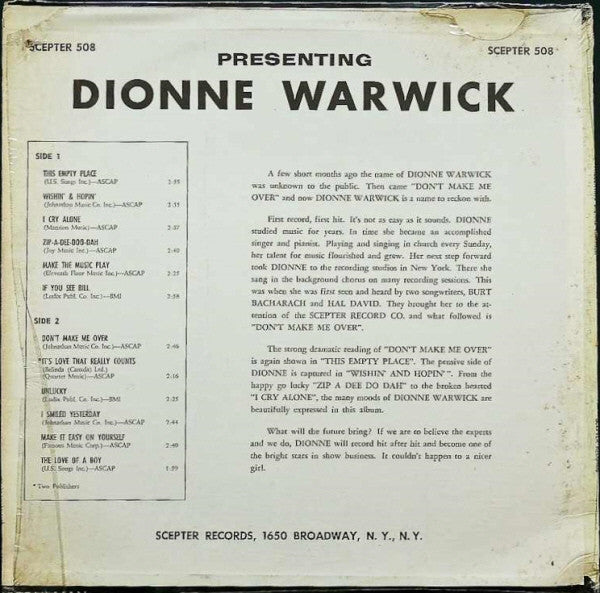 Presenting Dionne Warwick | Very Good Plus (VG+) Excellent (EX)