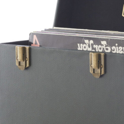GPO Retro SWB18GB 12 " Vinyl Record Case 35 Count Capacity Removable Lid - Rustic Green with Black Interior) |