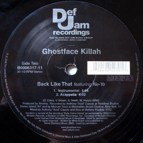 Ghostface Killah - Back Like That (VINYL 12" SINGLE DEF JAM B0006317-11 2006) | Mint (M) Near Mint (NM) - HIP HOP / NEW *SEALED*