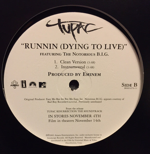 Runnin (Dying To Live) (12" VINYL) | Near Mint (NM) Excellent+ (EX+) - HIP HOP / USED *NEAR MINT*