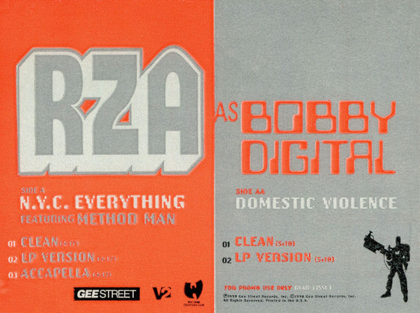 RZA as Bobby Digital - N.Y.C. Everything / Domestic Violence (VINYL 12" GEE STREET GVAB 33551-1 1999) | USED Near Mint (NM or M-) Excellent+ (EX+) - HIP HOP / USED *NEAR MINT*