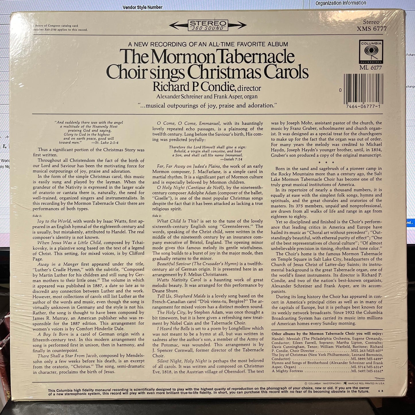 Sings Christmas Carols (VINYL) | Near Mint (NM or M-) Mint (M) - HOLIDAY *SEALED*