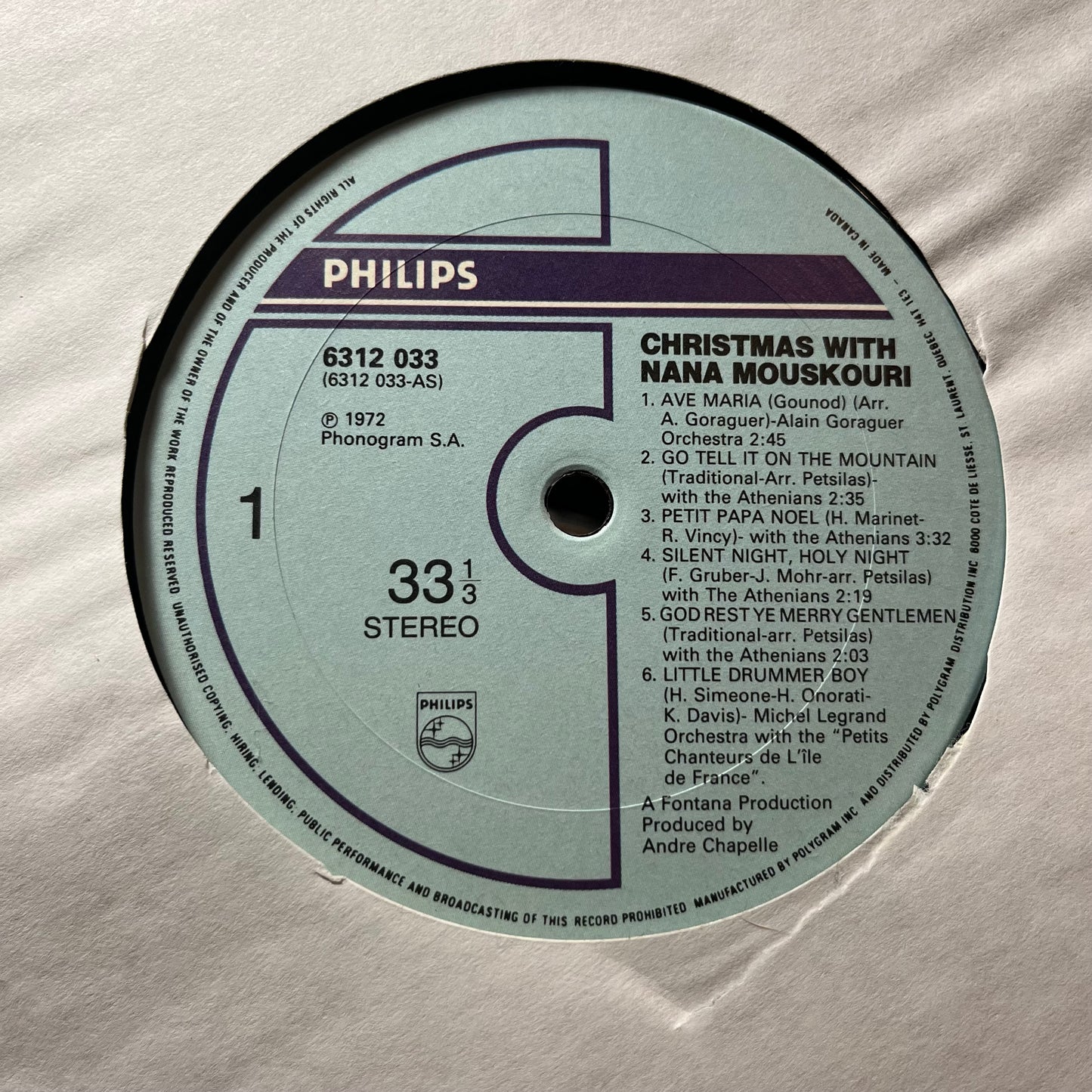 Christmas With Nana Mouskouri (VINYL) | Near Mint (NM or M-) Excellent+ (EX+) - HOLIDAY / USED *NEAR MINT*