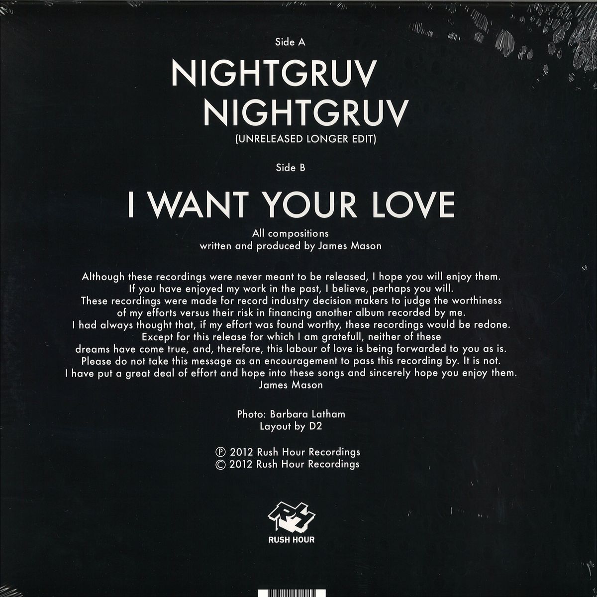James Mason - Nightgruv / I Want Your Love (VINYL 12" Rush Hour) | NEW Mint (M) Mint (M) - HOUSE/DISCO *NEW*