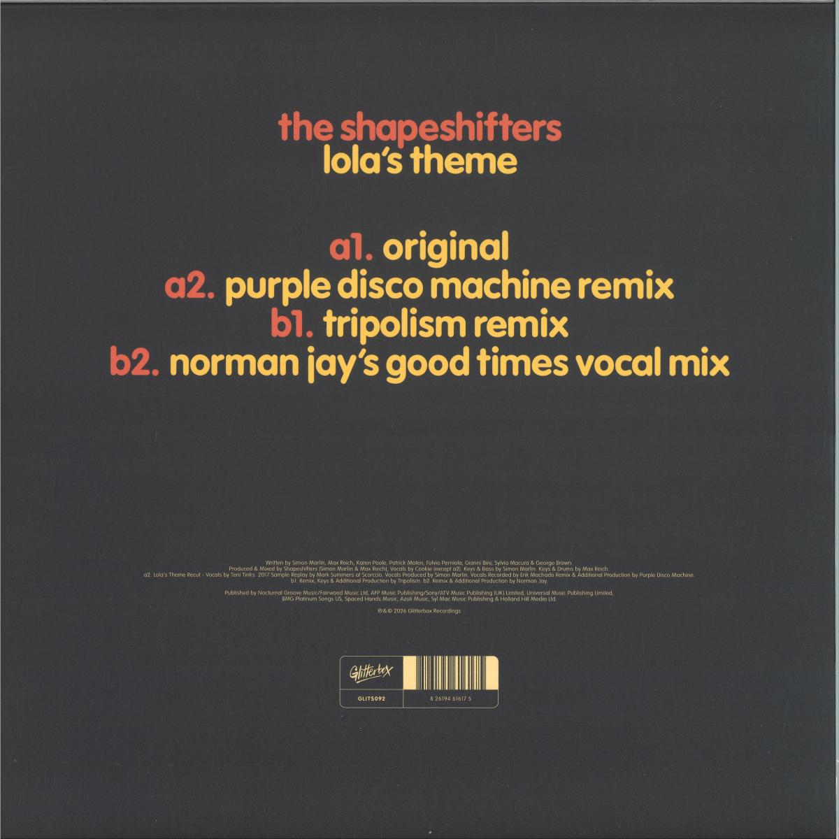 The Shapeshifters - Lola’s Theme (VINYL 12" GLITTERBOX GLITS092 2026) | NEW - HOUSE *NEW*